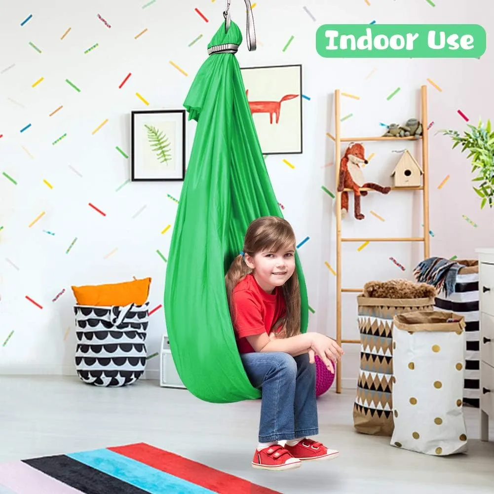 Therapy Swing for Kids with Special Needs (Hardware Included) Sensory Swing Snuggle Swing Indoor Adjustable Aerial Yoga for Children with Autism, ADHD, Aspergers, Sensory Integration (Green)