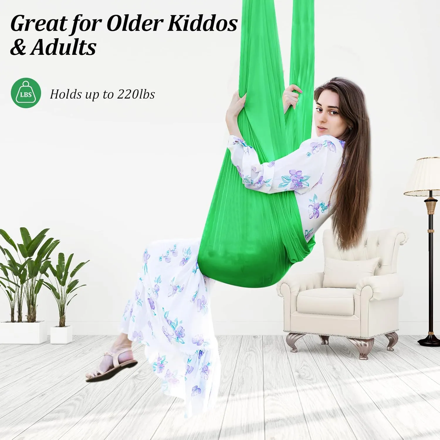Therapy Swing for Kids with Special Needs (Hardware Included) Sensory Swing Snuggle Swing Indoor Adjustable Aerial Yoga for Children with Autism, ADHD, Aspergers, Sensory Integration (Green)