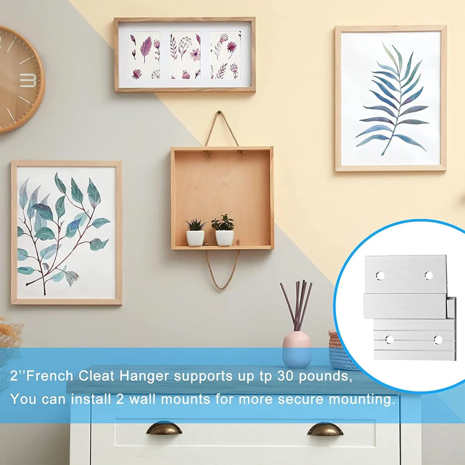 Therwen 40 Pcs French Cleat Picture Hanger Kit Heavy Duty Mirror Wall Mounting Brackets Z Clip Mirror Hanging Hardware Aluminum Hanger Supports (2 Inch)