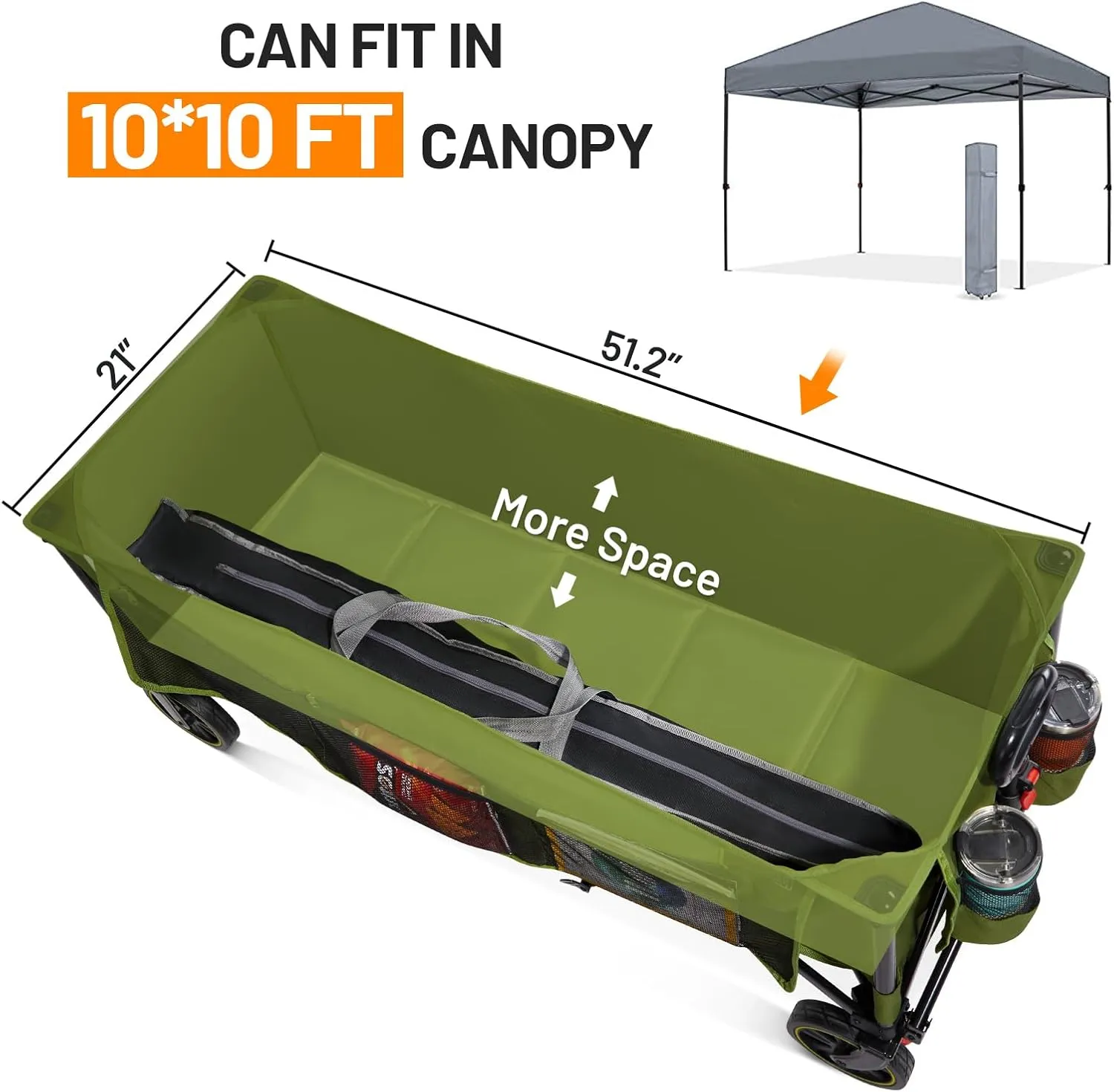 TIMBER RIDGE 51.2'' Extended Collapsible Wagon Cart with Brakes and Cargo Net, 350LBS Heavy Duty Foldable Utility Wagon with Adjustable Handle, 400L Capacity Portable Cart for Camping Sports Shopping