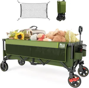 TIMBER RIDGE 51.2'' Extended Collapsible Wagon Cart with Brakes and Cargo Net, 350LBS Heavy Duty Foldable Utility Wagon with Adjustable Handle, 400L Capacity Portable Cart for Camping Sports Shopping