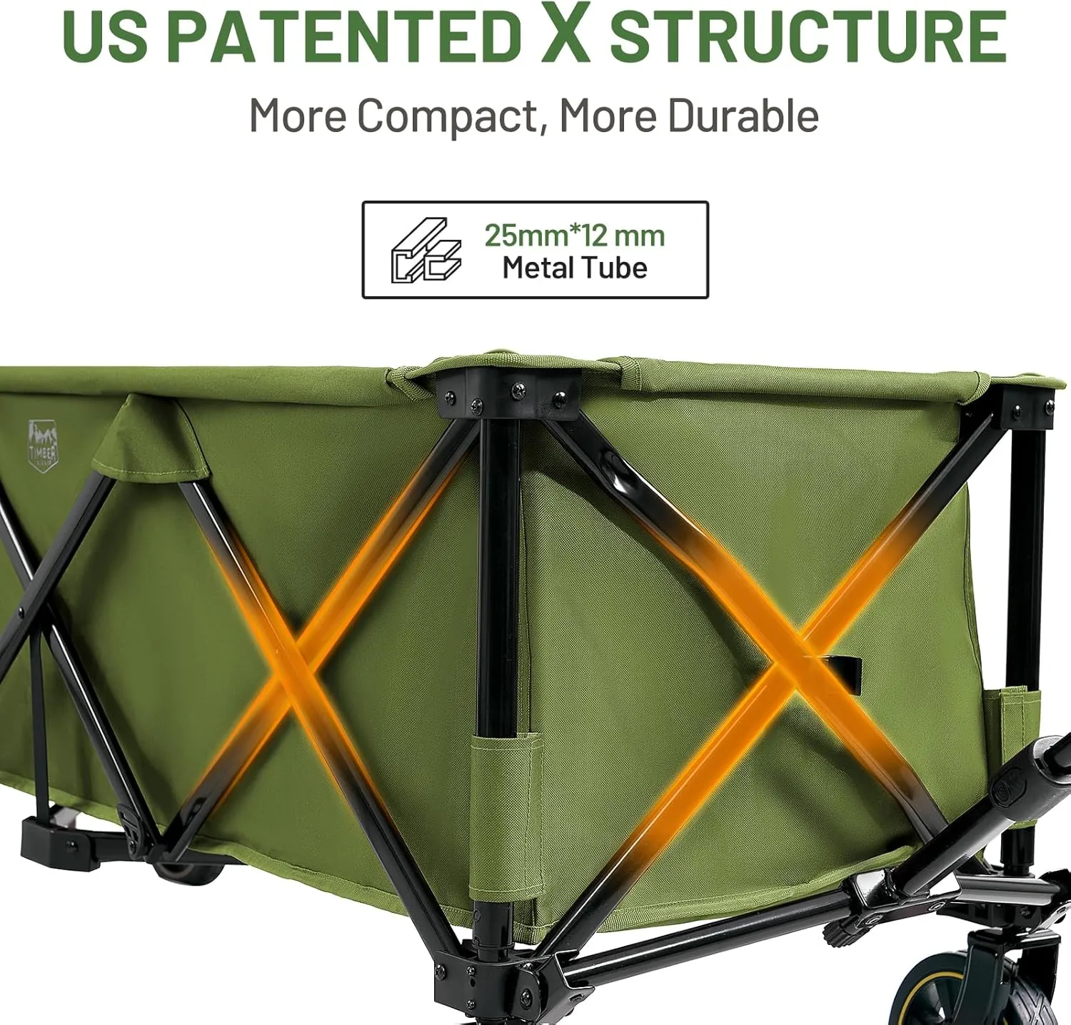 TIMBER RIDGE 51.2'' Extended Collapsible Wagon Cart with Brakes and Cargo Net, 350LBS Heavy Duty Foldable Utility Wagon with Adjustable Handle, 400L Capacity Portable Cart for Camping Sports Shopping