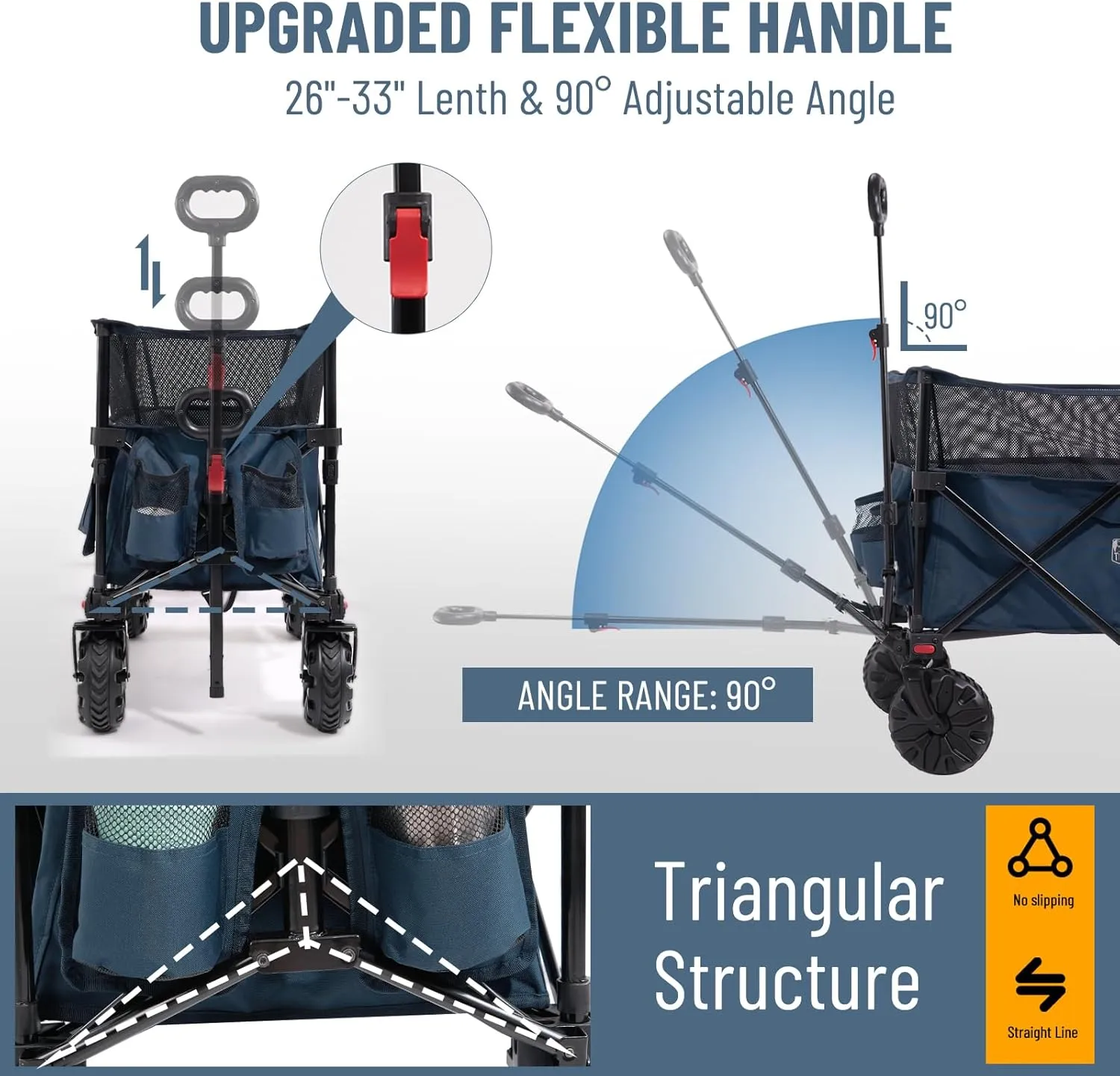 TIMBER RIDGE Foldable Wagon 350L Extendable Height, 300LBS Capasity Collapsible Wagon Cart with All Terrians Detachable Wheels, Compact Folding Utility for Camping, Fishing, Shopping (Blue)