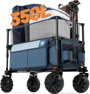 TIMBER RIDGE Foldable Wagon 350L Extendable Height, 300LBS Capasity Collapsible Wagon Cart with All Terrians Detachable Wheels, Compact Folding Utility for Camping, Fishing, Shopping (Blue)
