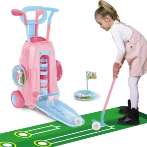 Toddler Golf Clubs - Upgraded Kids Golf Clubs with 5 Balls, 3 Golf Sticks, 2 Practice Holes and a Putting Mat - Indoor and Outdoor Golf Toys for Boys and Girl Aged 3-12 Years Old(Pink)