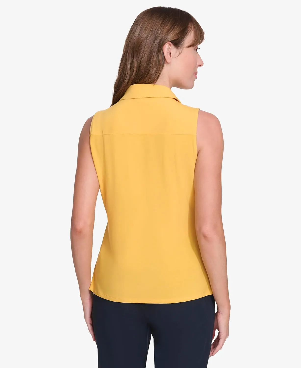Tommy Hilfiger Women's Classic Collared Button Front Sleeveless-Knit Top