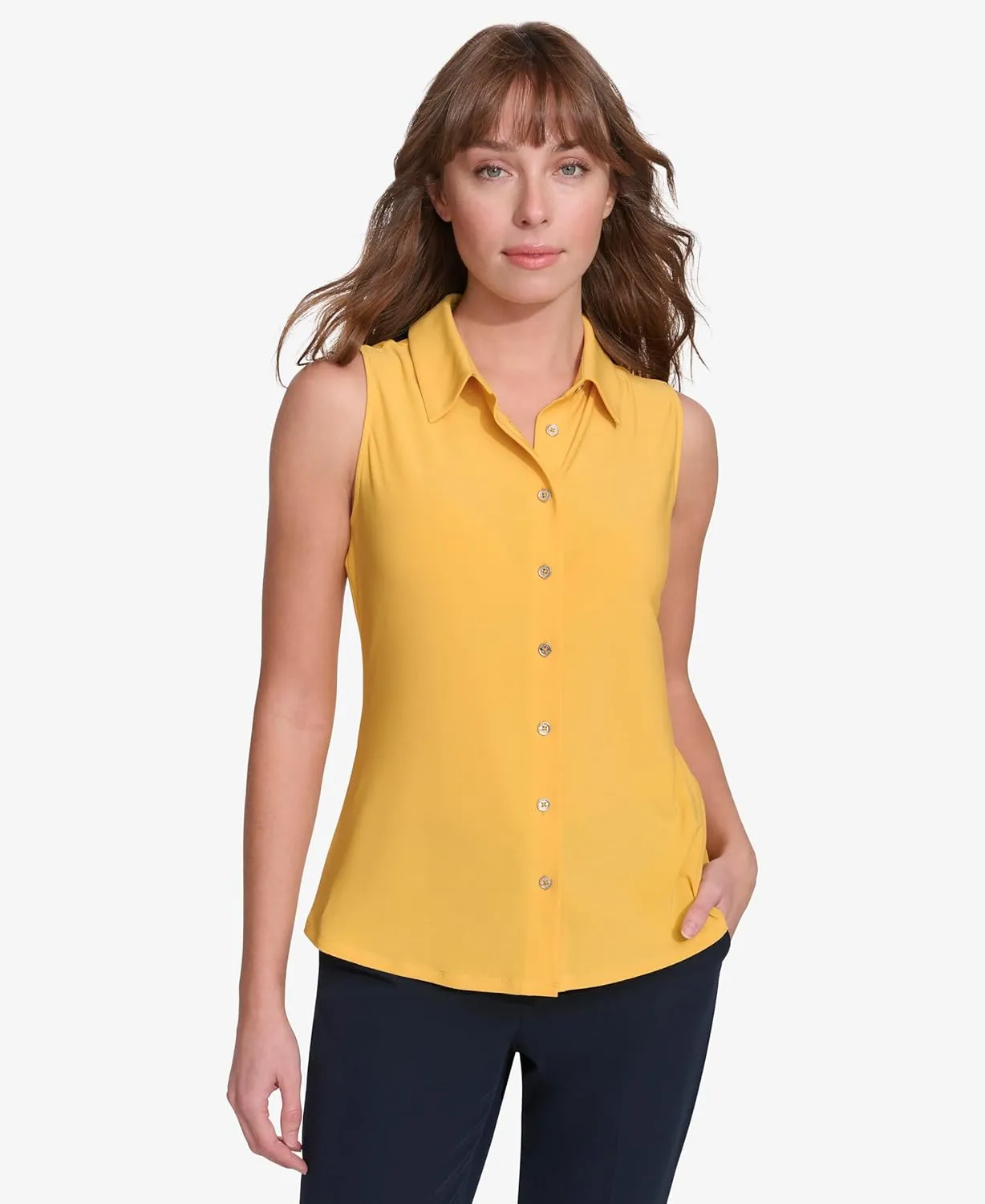 Tommy Hilfiger Women's Classic Collared Button Front Sleeveless-Knit Top