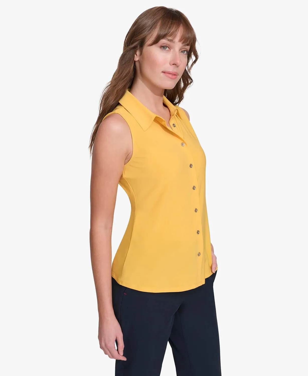 Tommy Hilfiger Women's Classic Collared Button Front Sleeveless-Knit Top