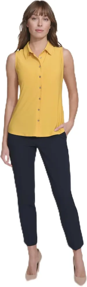 Tommy Hilfiger Women's Classic Collared Button Front Sleeveless-Knit Top