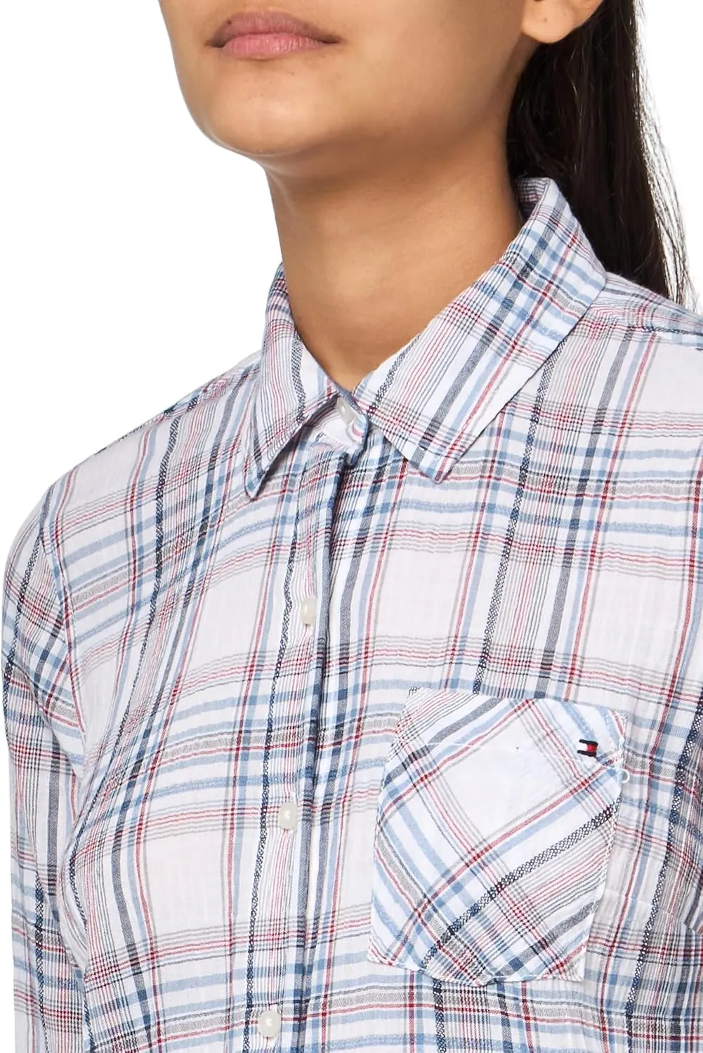 Tommy Hilfiger Women's Plaid Lurex Button Up Shirt