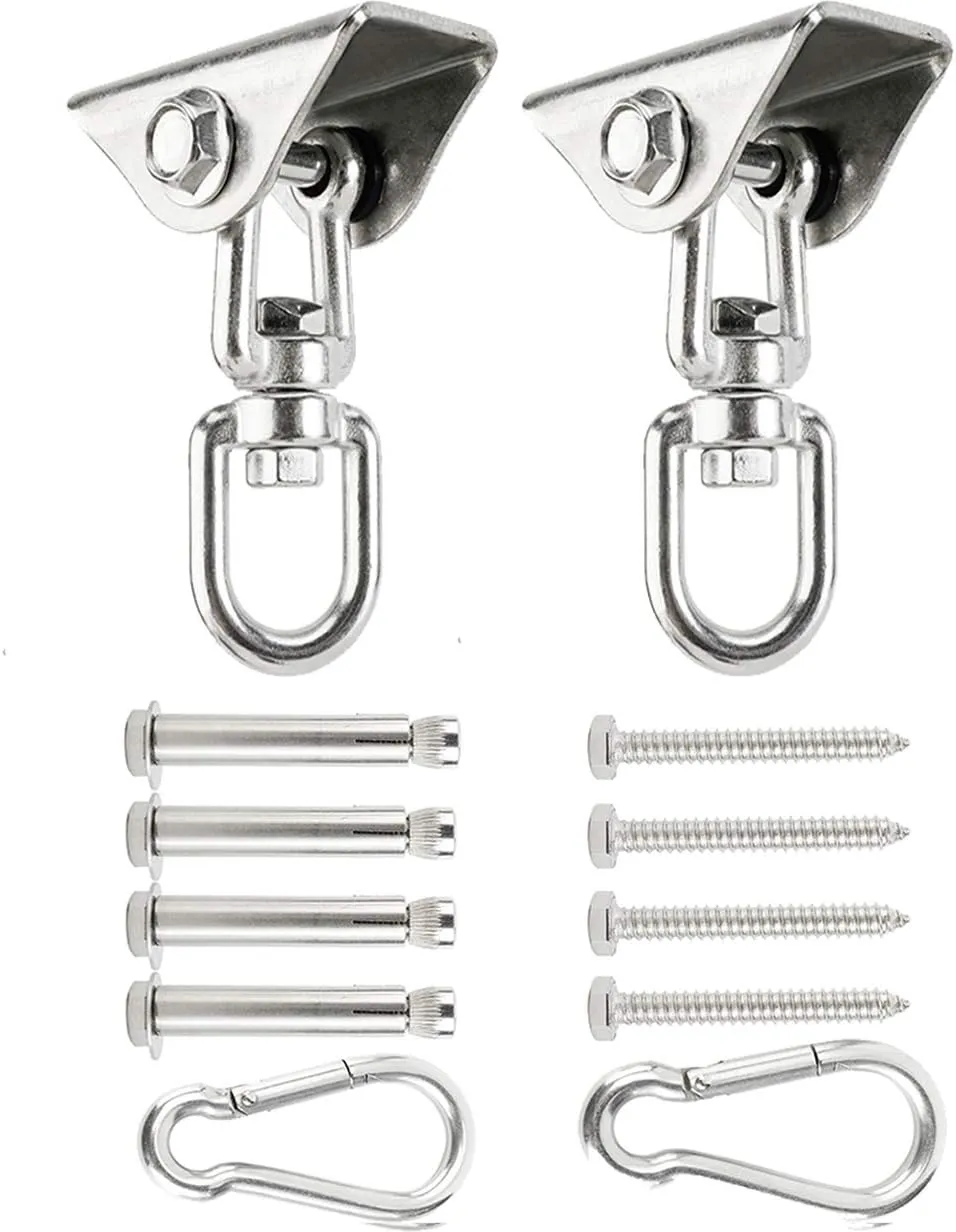 Toolly Swing Hangers for Wooden Concrete Swing Set, 2 Pack Heavy Duty 1300 lb Capacity Antirust Stainless Steel Suspension Hooks, 360°Rotate for Woss Suspension, Hammock Chair Pod Yoga Swing