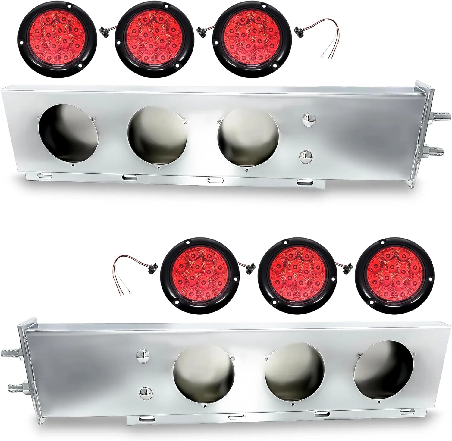 TORQUE Mud Flap Hanger for Semi Trucks 2-1/2" Bolt Spacing 30" Chrome 6 of LED Lights Included, Spring Loaded, Straight, Right Left Included, Light Bar Tail Light Box (TRMFH308, TR56114)