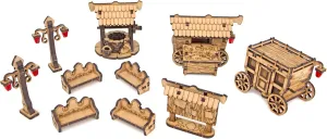 TowerRex Medieval Street D&D Terrain, Furniture Scatter Terrain for 25mm 32mm 28mm Miniatures, Wargaming Tabletop Battle Mat, DND Accessories for Dungeons & Dragons, Pathfinder, Warhammer
