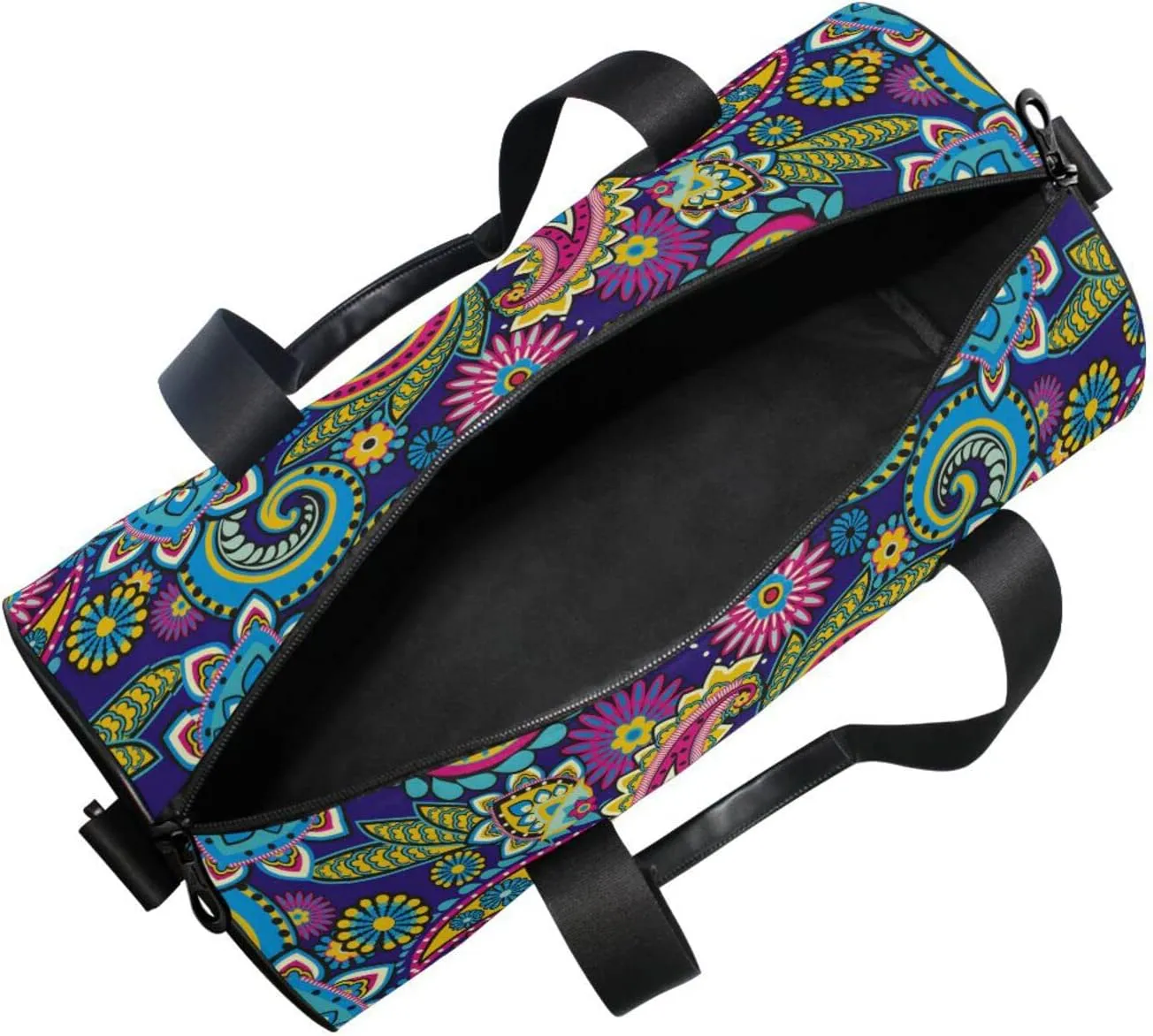 Traditional Ancient Asian Elements Paisley Floral Flowers Duffel Bag, Foldable Canvas Travel Tote for Gym Sports with Inner Pockets, Durable Lightweight Fitness Bag for Overnight Workout