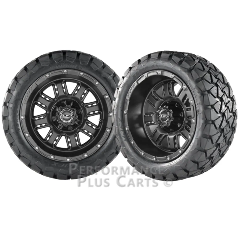 Transformer 14" Matte Black Golf Cart Wheels with 22" All Terrain Tires LIFTED
