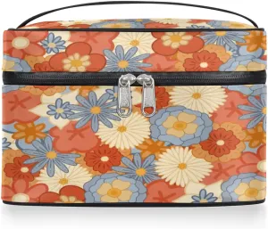 Travel Makeup Bag, Vintage Flower Cosmetic Bag for Women Girls, Portable Large Toiletry Bag Case Organizer for Toiletries Accessories Brushes