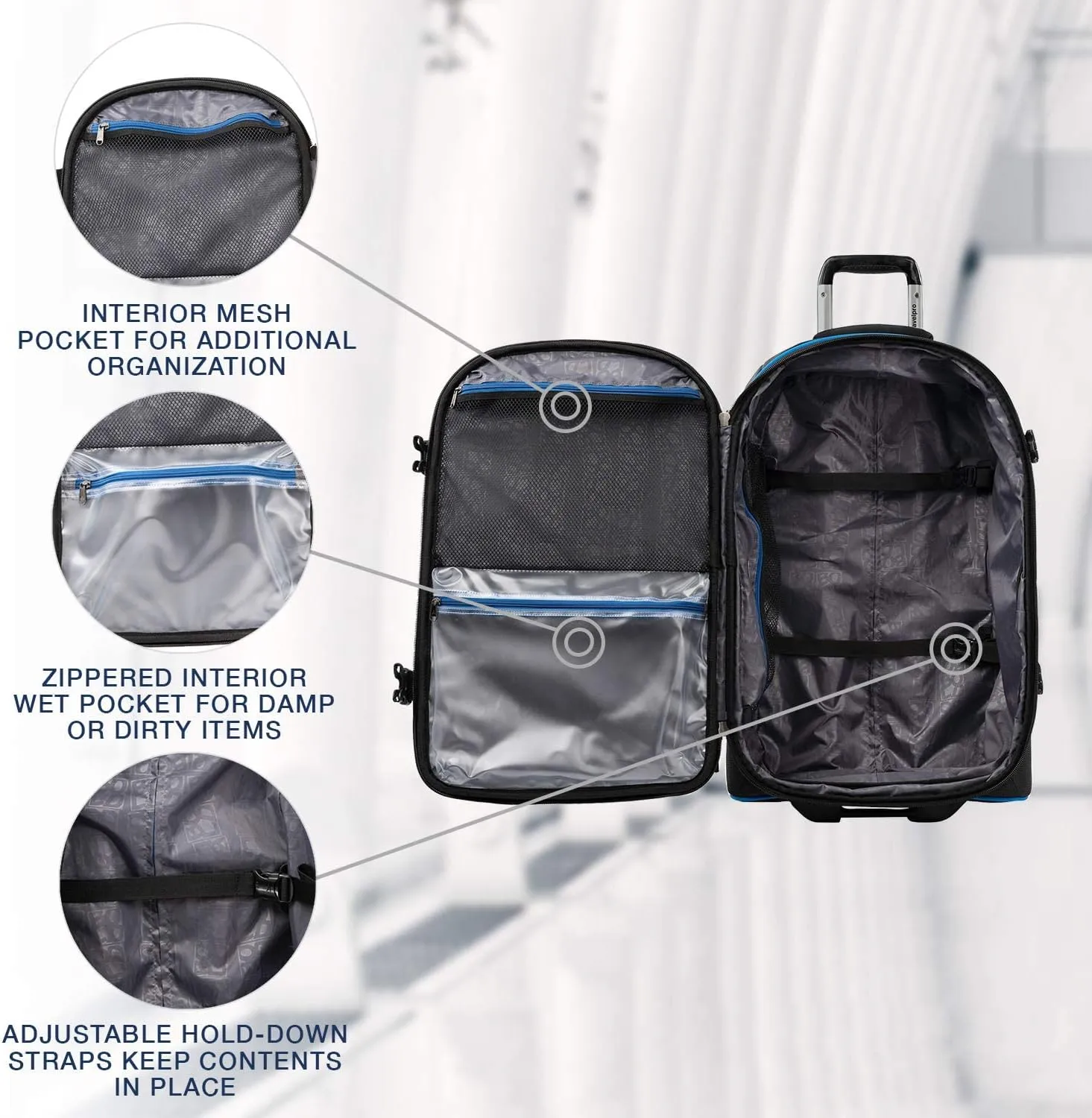 Travelpro Unisex-Adult Bold-Softside Expandable Rollaboard Upright Luggage, Blue/Black, Checked-Medium 25-Inch