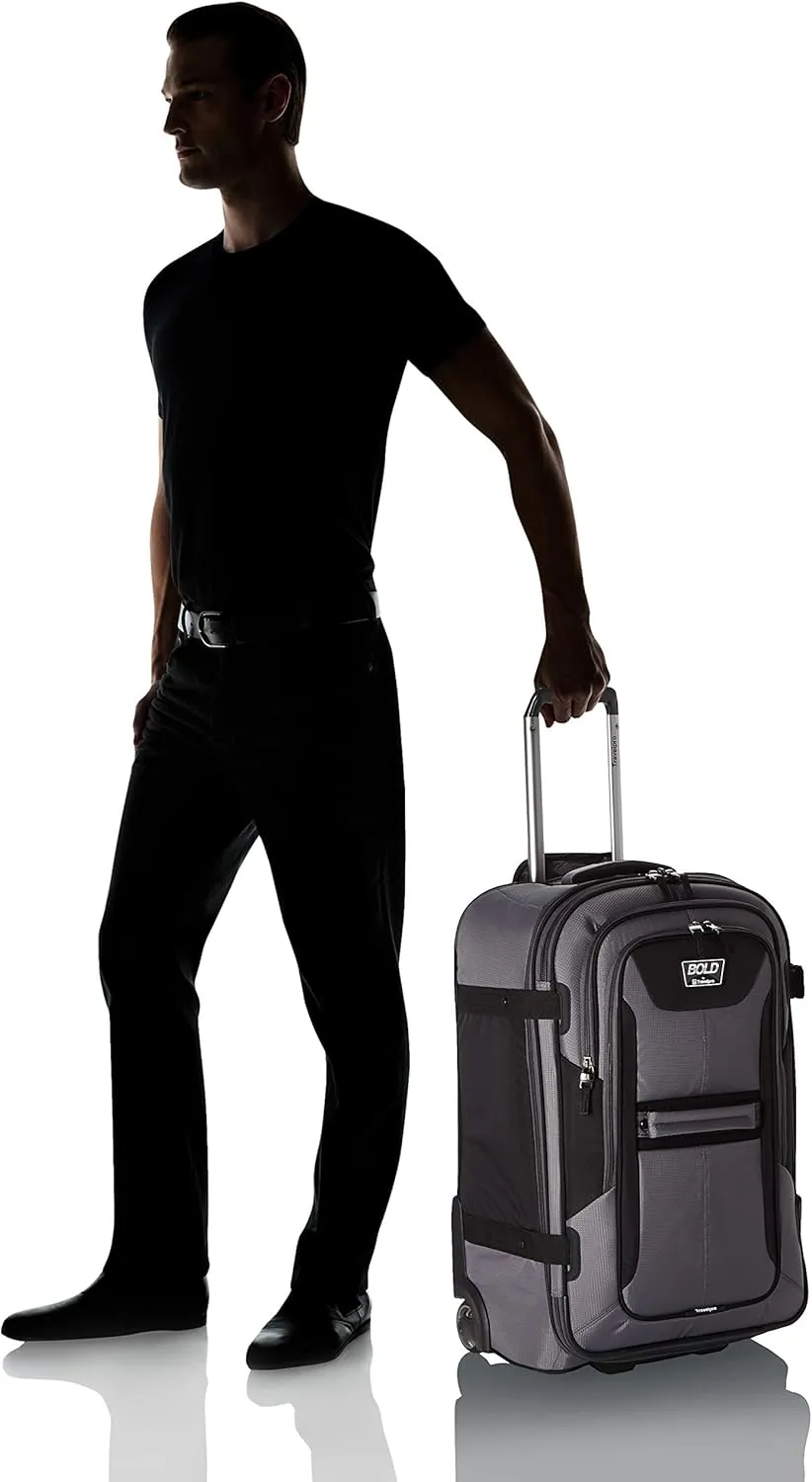 Travelpro Unisex-Adult Bold-Softside Expandable Rollaboard Upright Luggage, Grey/Black, Checked-Medium 25-Inch
