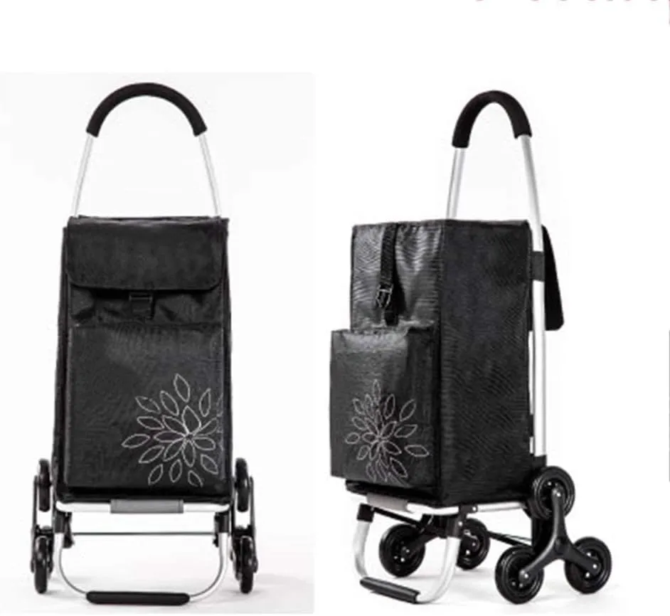 Trolley Black Home Shopping Cart Folding Portable Shopping Cart Travel Luggage Small Cart Elderly Trolley Car 60L