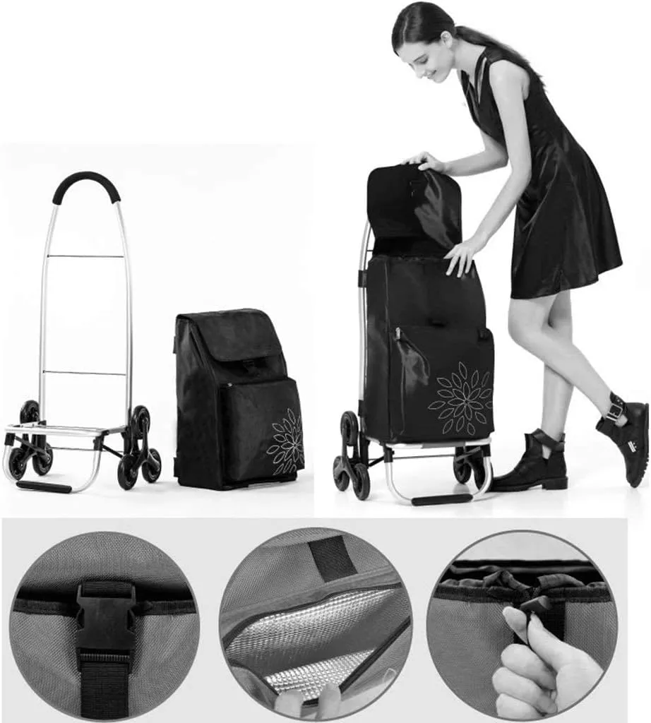 Trolley Black Home Shopping Cart Folding Portable Shopping Cart Travel Luggage Small Cart Elderly Trolley Car 60L