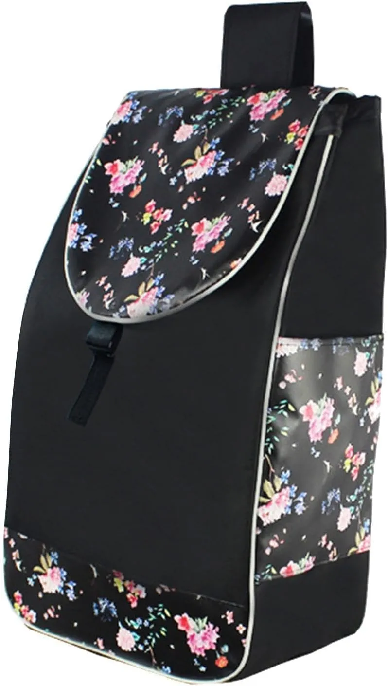Trolley Cart Spare Bag Folding Shopping Cart Replacement Bag Daily Essential Waterproof Storage for House Groceries Grocery, Black Flower