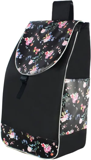 Trolley Cart Spare Bag Folding Shopping Cart Replacement Bag Daily Essential Waterproof Storage for House Groceries Grocery, Black Flower