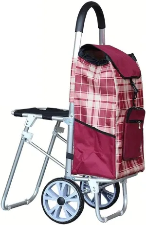 Trolley Multi-Function Shopping Cart Large Capacity Light Weight Foldable Wheeled Trolley with Seat Push Cart Bag with 2 Wheels Storage Hand Trucks,Blue