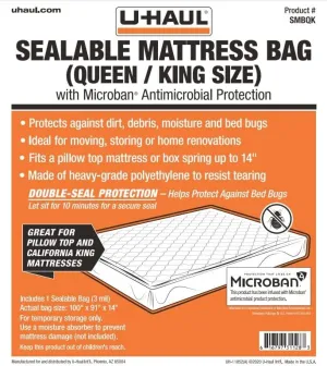 U-Haul Sealable Mattress Bag - Moving and Storage Protection for Mattress or Box Spring - 3 Mil (Queen or King Size Mattress) - 100” x 91” x 14”