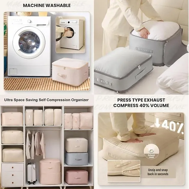 Ultra Space Saving Self Compression Organizer, 2024 Upgrade Space Saving Self Compression Organizer for Comforters Compression Duvet Storage Bag Large Capacity Organizer Bag for Comforters