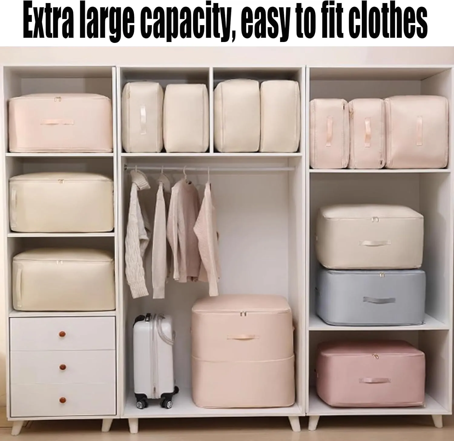Ultra Space Saving Self Compression Organizer, 2025 Upgrade Space Saver Quilt Compression Storage Bag, Space Saving Self Organizer For Bedding, Comforter Storage Bag (Blue)