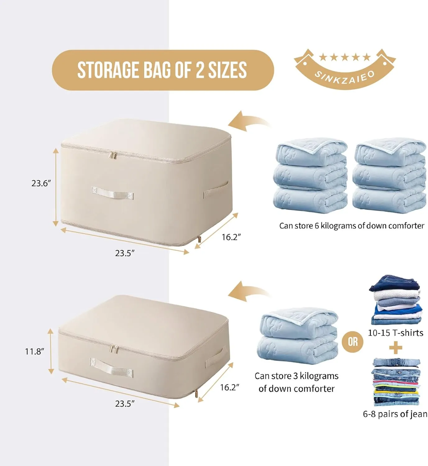 Ultra Space Saving Self Compression Organizer,Packing Cubes,Waterproof And Moisture-Proof,Space Saving Storage Tote,For Blankets Clothes Duvet Comforter（Oatmeal 21.2 * 16.2 * 23.6 In-2pcs）