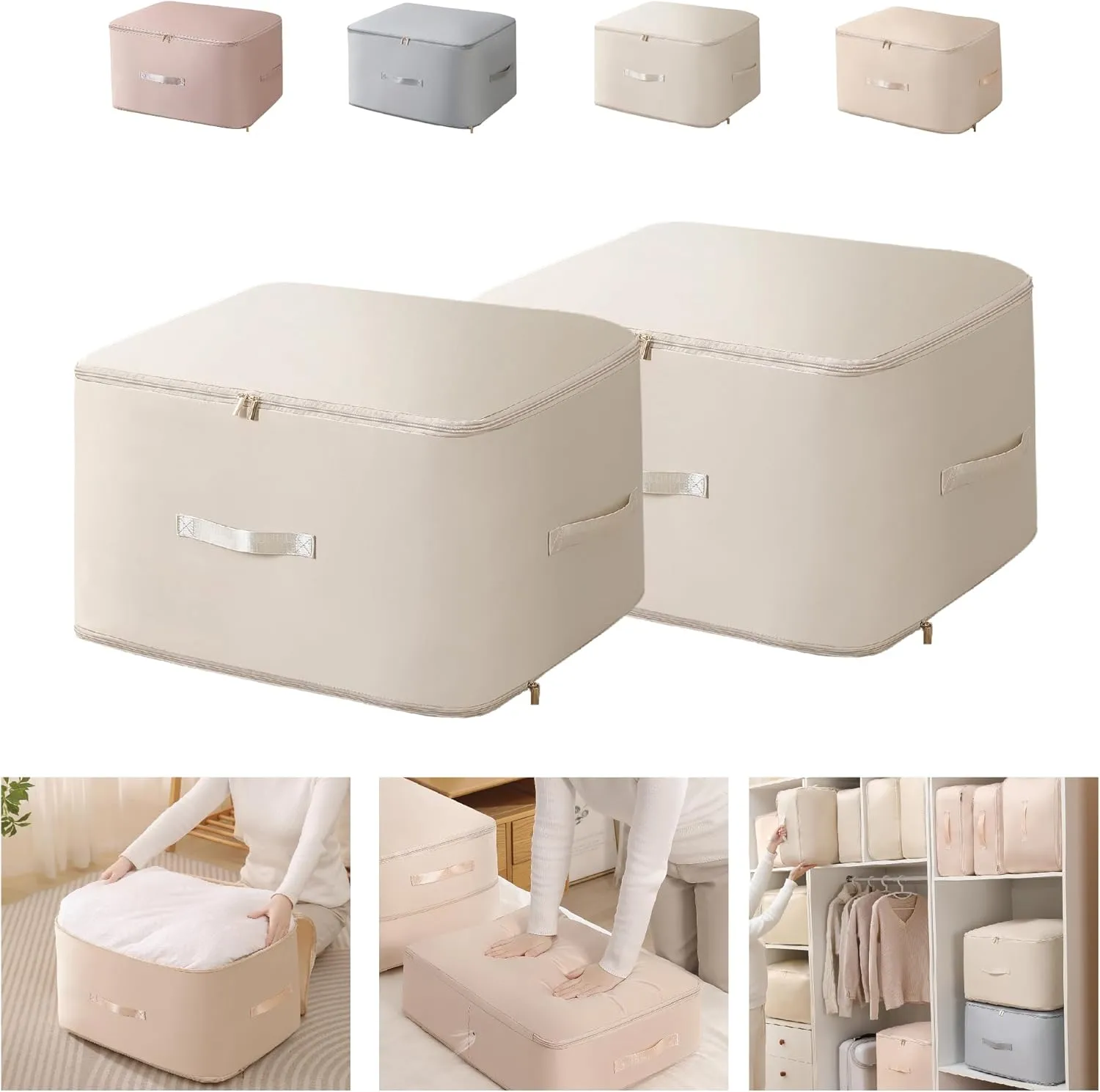 Ultra Space Saving Self Compression Organizer,Packing Cubes,Waterproof And Moisture-Proof,Space Saving Storage Tote,For Blankets Clothes Duvet Comforter（Oatmeal 21.2 * 16.2 * 23.6 In-2pcs）