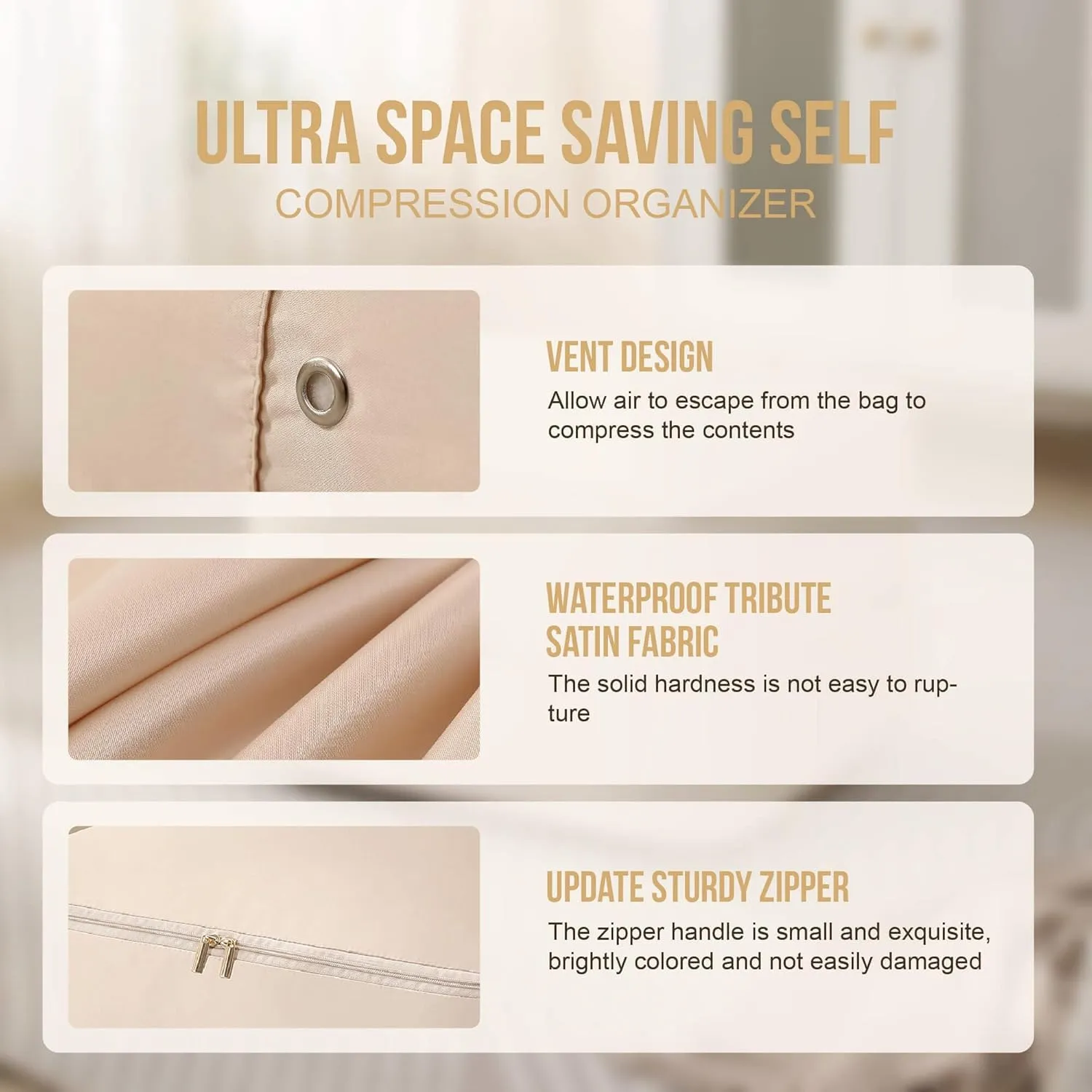 Ultra Space Saving Self Compression Organizer,Packing Cubes,Waterproof And Moisture-Proof,Space Saving Storage Tote,For Blankets Clothes Duvet Comforter（Oatmeal 21.2 * 16.2 * 23.6 In-2pcs）