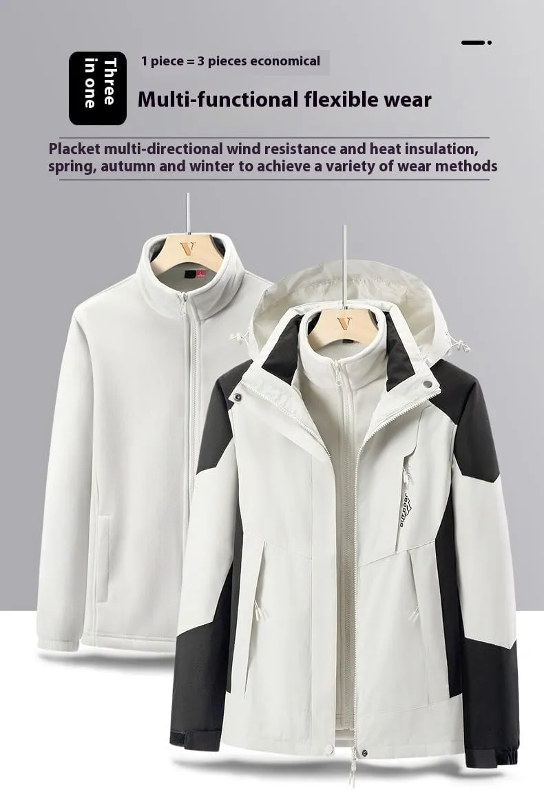 Unisex 3-in-1 All-Weather Jacket Waterproof/Windproof Shell with Detachable Fleece Liner and 5 Pockets