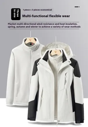 Unisex 3-in-1 All-Weather Jacket Waterproof/Windproof Shell with Detachable Fleece Liner and 5 Pockets