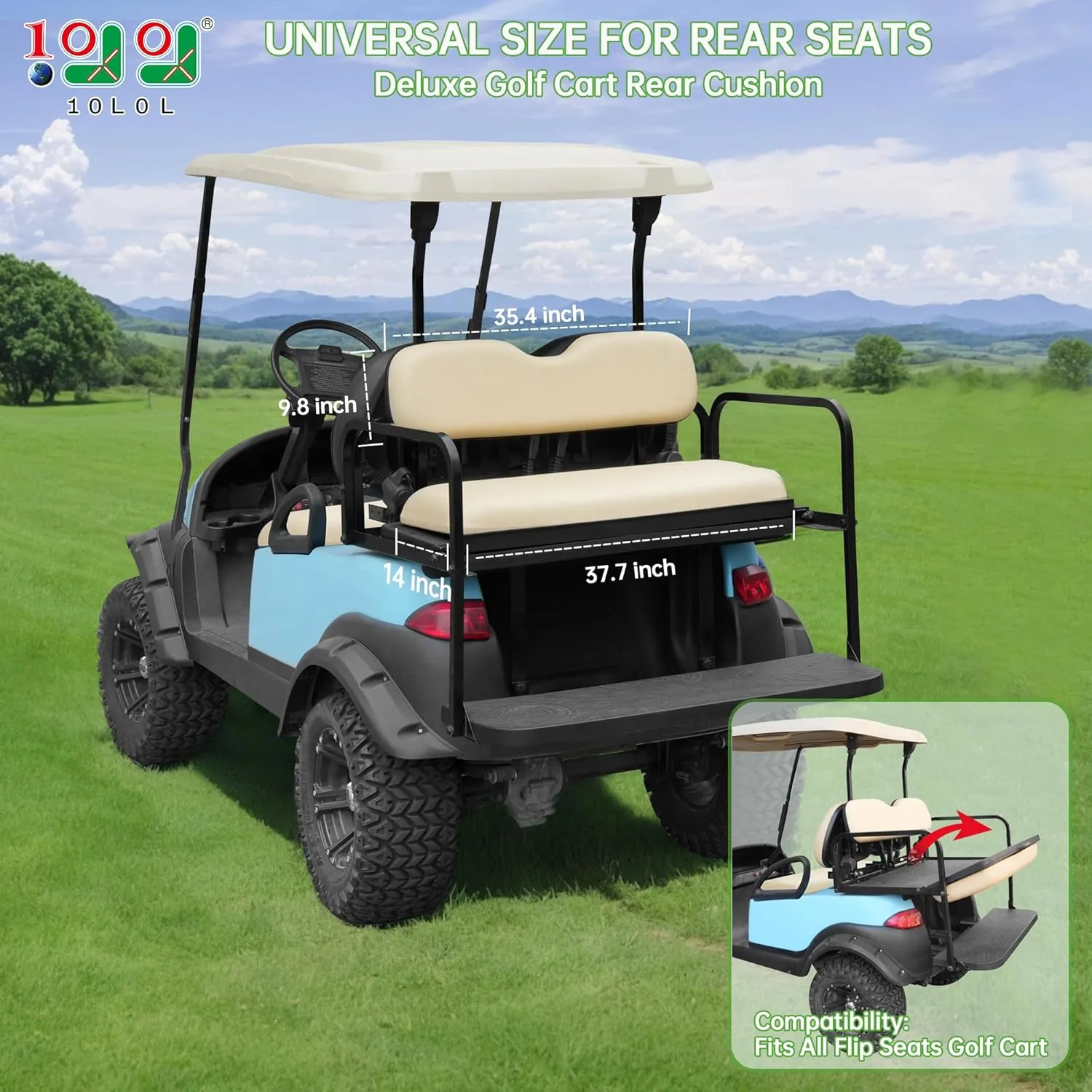 Universal Golf Cart Rear Seat Replacement Cushions, 4-person Back Seat Cushion for Golf Cart, Upgraded Replacement Seats Fits EZGO, Club Car, Yamaha
