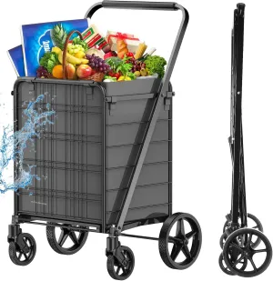 [Upgrade] Shopping Cart for Groceries, 280 LBS Large Grocery Cart with Waterproof Liner, 360° Rolling Swivel Wheels, Heavy Duty Utility Cart Folding Shopping Carts for Laundry Luggage Gift