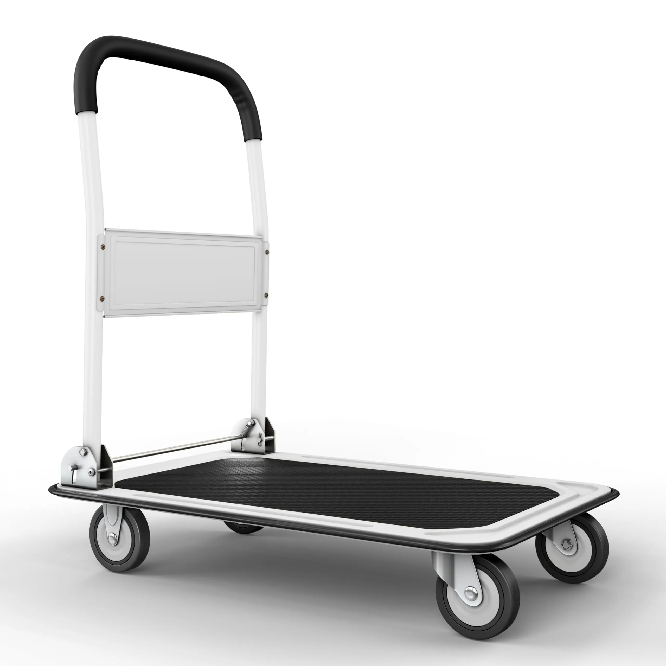 Upgraded Foldable Push Cart Dolly | 330 lbs. Capacity Moving Platform Hand Truck | Heavy Duty Space Saving Collapsible | Swivel Push Handle Flat Bed Wagon - White