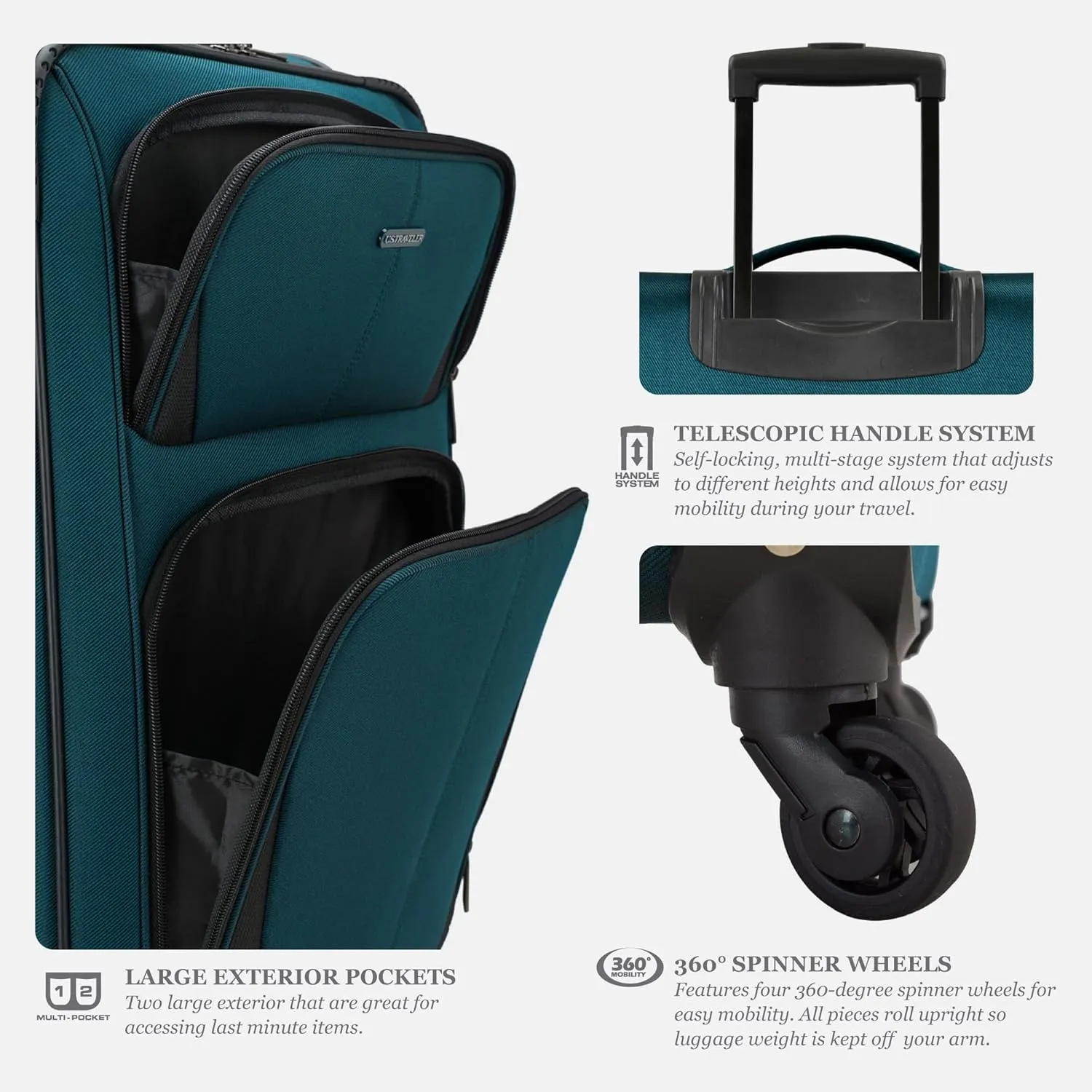U.S. Traveler Aviron Bay Expandable Softside Luggage with Spinner Wheels, Black, Carry-on 22-Inch