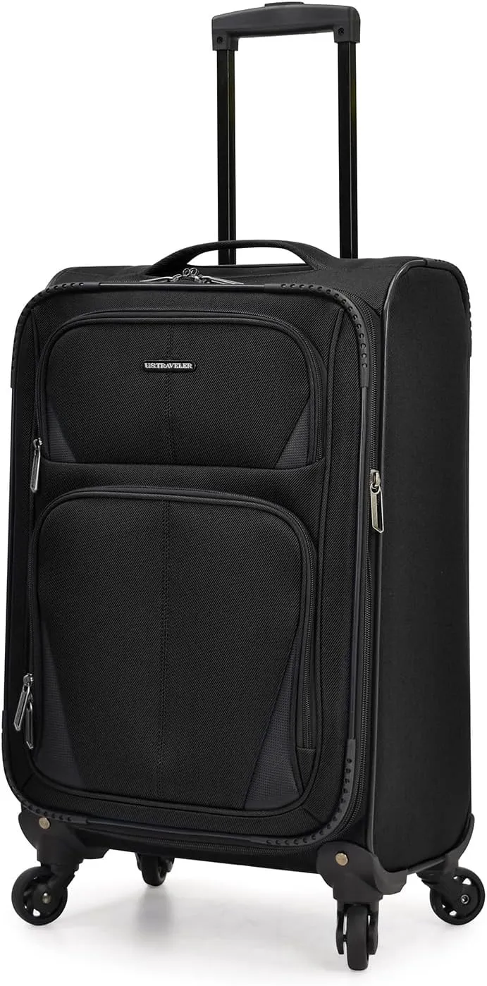 U.S. Traveler Aviron Bay Expandable Softside Luggage with Spinner Wheels, Black, Carry-on 22-Inch