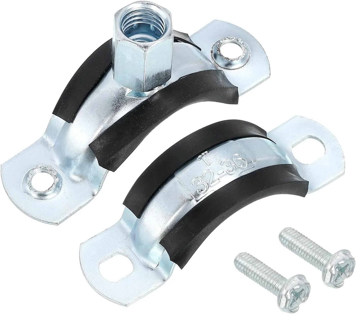 uxcell 10 Pcs Adjustable Pipe Bracket Clamp, 1-1/4"(32mm) Wall Ceiling Mount Split Ring Pipe Hanger Galvanized Iron Pipe Strap Support with Screw & Expansion Tube for Pipe Tube