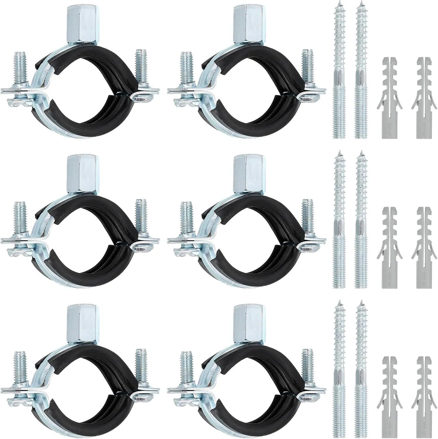 uxcell 10 Pcs Adjustable Pipe Bracket Clamp, 1-1/4"(32mm) Wall Ceiling Mount Split Ring Pipe Hanger Galvanized Iron Pipe Strap Support with Screw & Expansion Tube for Pipe Tube