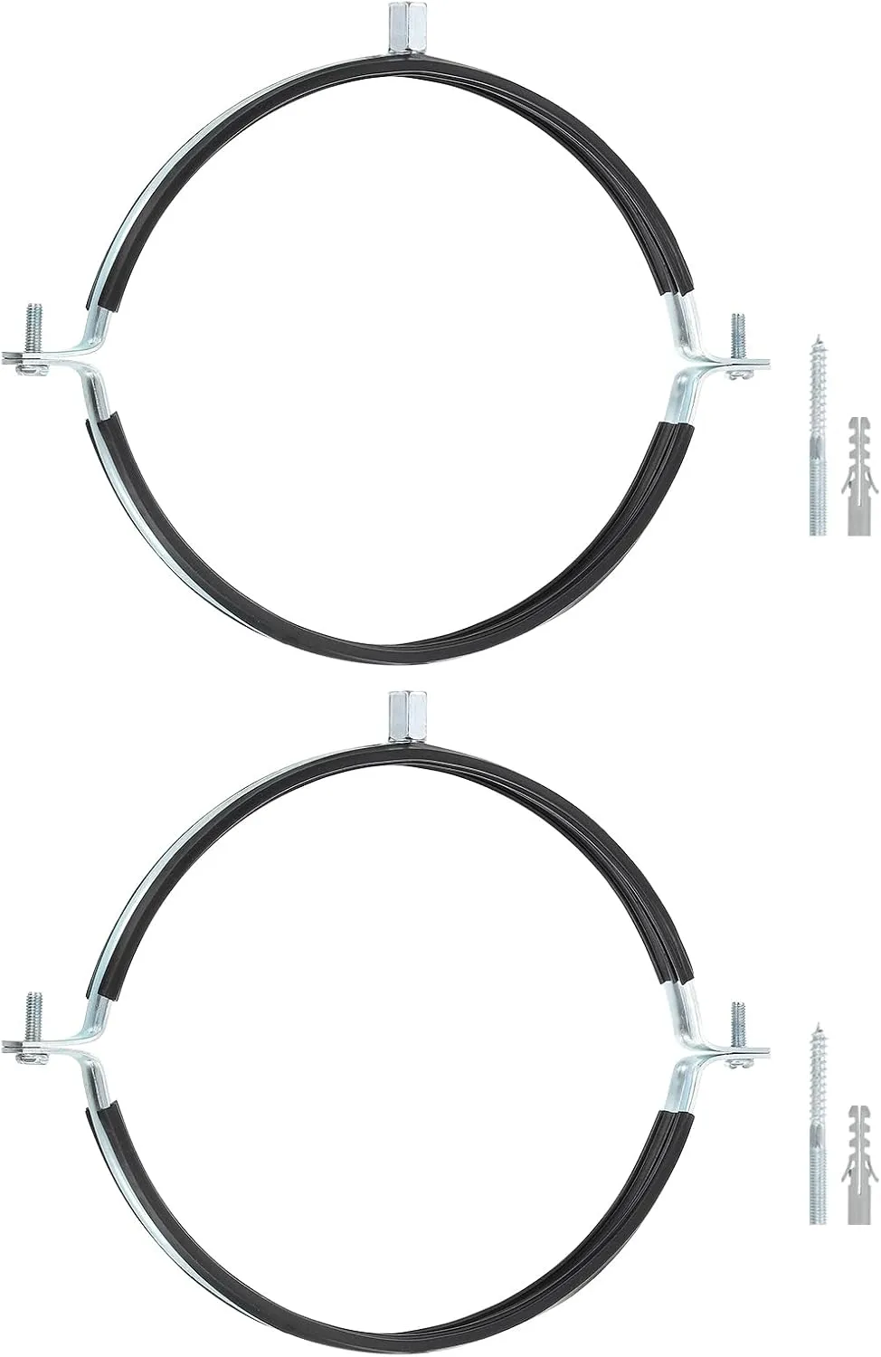 uxcell 2 Pcs Adjustable Pipe Bracket Clamp, 8"(203mm) Wall Ceiling Mount Split Ring Pipe Hanger Galvanized Iron Pipe Strap Support with Screw & Expansion Tube for Pipe Tube