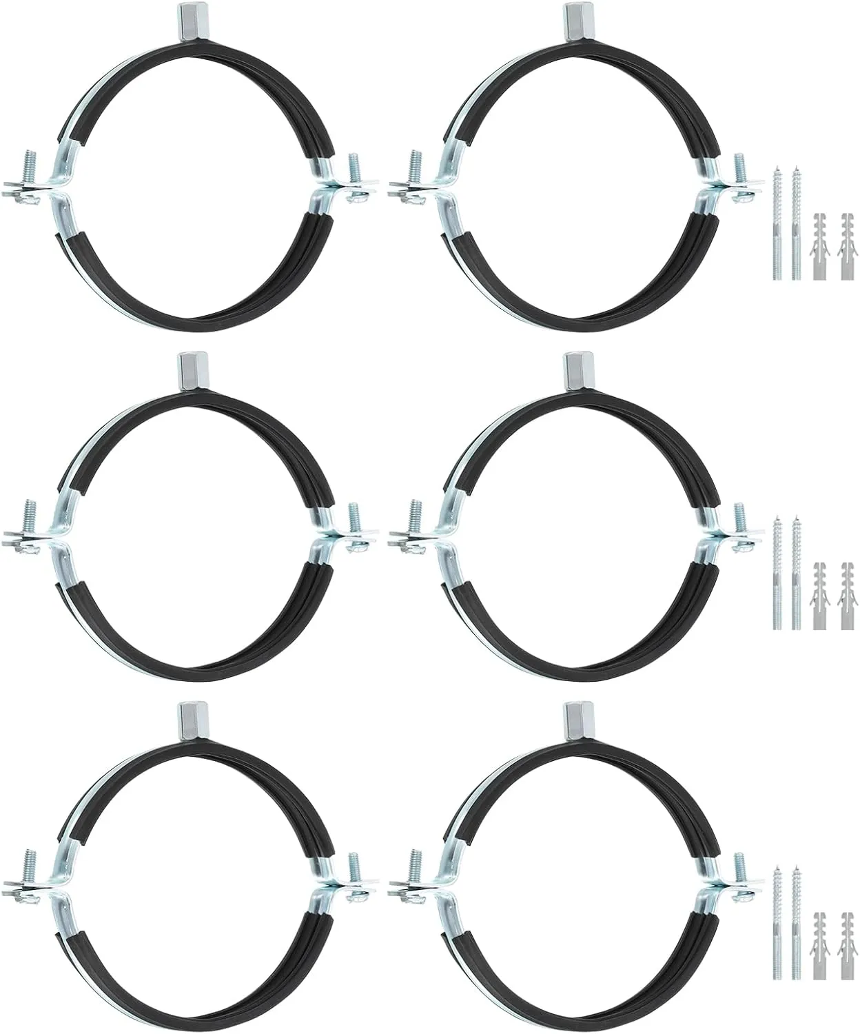 uxcell 6 Pcs Adjustable Pipe Bracket Clamp, 5"(127mm) Wall Ceiling Mount Split Ring Pipe Hanger Galvanized Iron Pipe Strap Support with Screw & Expansion Tube for Pipe Tube