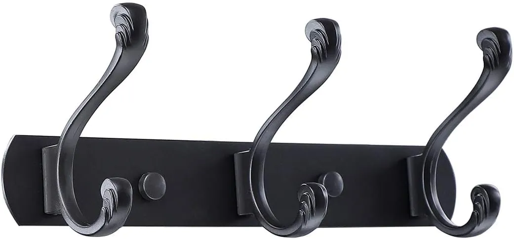 uxcell Wall Mount Coat Hook Rack Hanger with 3 Retro Hooks,Stainless Steel Towel Hanger with Screws for Jackets/Coats/Hats/Scarves,Black A,10" x 2.8" x 3.7"(L*W*H)