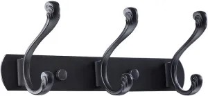 uxcell Wall Mount Coat Hook Rack Hanger with 3 Retro Hooks,Stainless Steel Towel Hanger with Screws for Jackets/Coats/Hats/Scarves,Black A,10" x 2.8" x 3.7"(L*W*H)