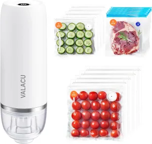 Vacuum Sealer for Sealing Food, Handheld Vacuum Pump Comes with 15 Vacuum Seal Bags for Clothing, Travel Vacuum Storage Bags with Electric Pump Suitable for Meats