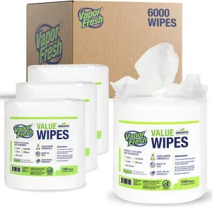 Value Wipes - 4 x 1500 Count (6,000 Total Wipes) Plant Based Cleaning for Gyms, Fitness Studios, Retail and Schools - Refill Rolls Fit All Dispensers - Unscented