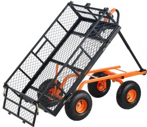 VEVOR 880lbs Steel Garden Dump Cart, Heavy Duty Yard Dump Wagon Utility Wagon with Removable Sides, 10in All Terrain Wheels, Pullable Handle, Utility Liner