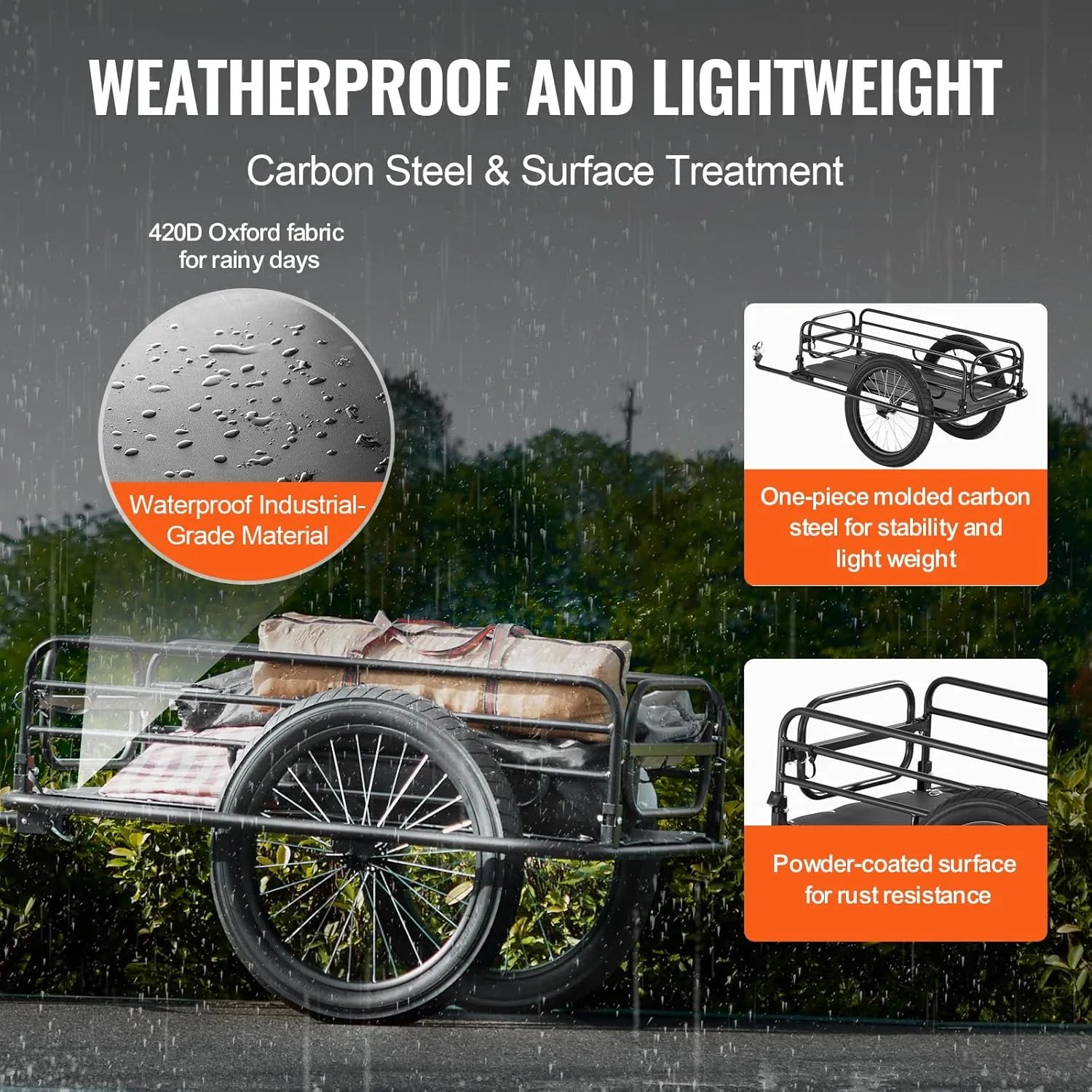 VEVOR Bike Cargo Trailer, 70/275 lbs Load Capacity, Foldable Compact Storage & Quick Release with Universal Hitch, 20" Wheels, Fits Most Bike Wheels, Carbon Steel Frame, Heavy-Duty Bicycle Wagon Cart